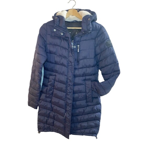 Superdry Jackets & Blazers - Superdry Navy Blue Women’s Full Length Padded Jacket Hooded Size US 6